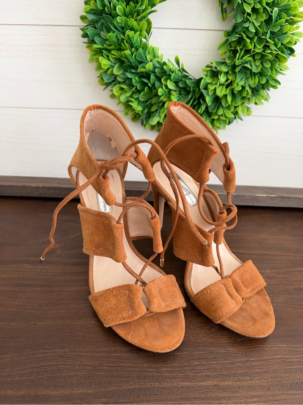 INC International Concepts Cognac Suede Lace-Up Heels